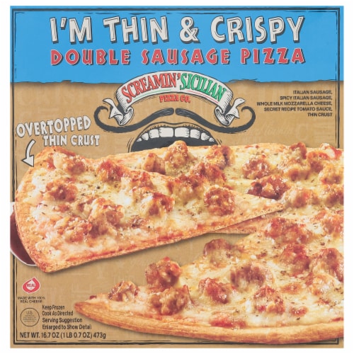 Screamin' Sicilian™ Thin & Crispy Double Sausage Pepperoni Frozen Pizza Perspective: front