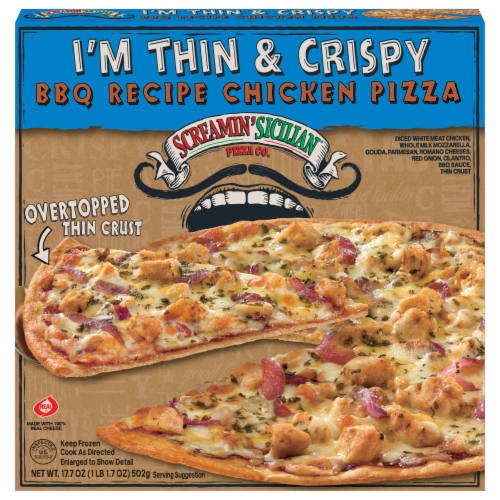 Screamin’ Sicilian™ Thin Crust BBQ Recipe Chicken Pizza Perspective: front