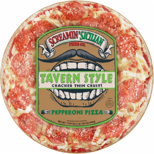 Screamin' Sicilian® Tavern Style Thin Crust Pepperoni Frozen Pizza Perspective: front