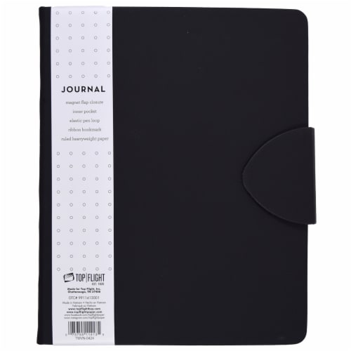 Top Flight Magnetic Flap Back Journal - Black Perspective: front