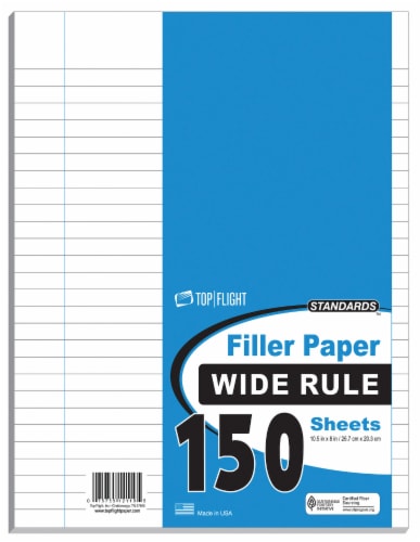 Top Flight Standards Wide Rule Filler Paper - 150 Sheets - White Perspective: front