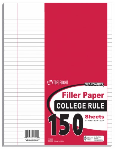 Top Flight Standards College Rule Filler Paper Perspective: front