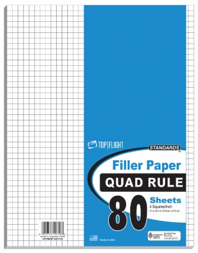 Top Flight Standards® Quad Ruled White Filler Paper - 80 Sheets Perspective: front