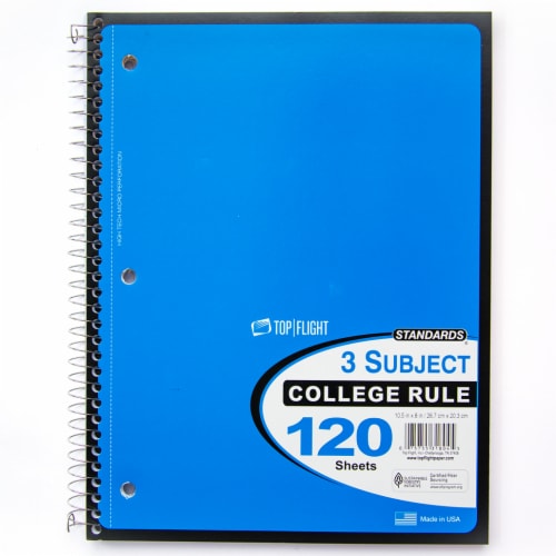 Top Flight Standards® College Ruled 3-Subject Notebook Perspective: front