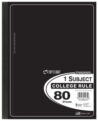 Top Flight College Rule 1-Subject Wireless Notebook - Colors May Vary - 80 Sheets Perspective: front