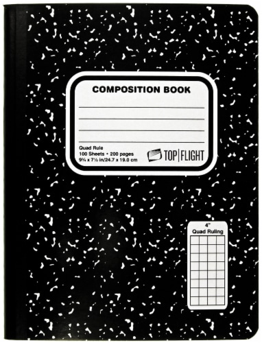 Top Flight Quad Rule Composition Book - 100 Sheets - Black/White Perspective: front