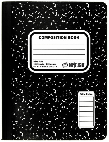 Top Flight Marble Wide Ruled Composition Book - 100 Sheets - Black/White Perspective: front