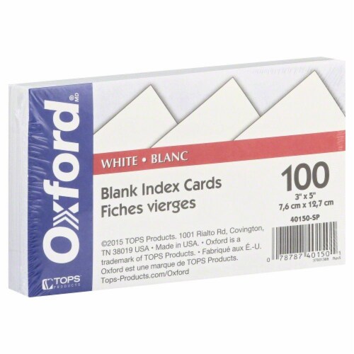 Oxford® Essentials Blank Index Cards - 100 Pack Perspective: front