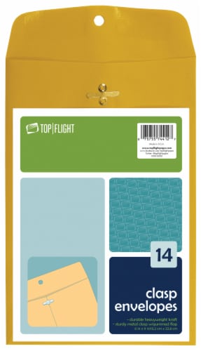 Top Flight Clasp Envelopes - 14 Pack - Kraft Perspective: front