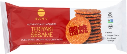 San-J Gluten Free Teriyaki Sesame Rice Crackers Perspective: front