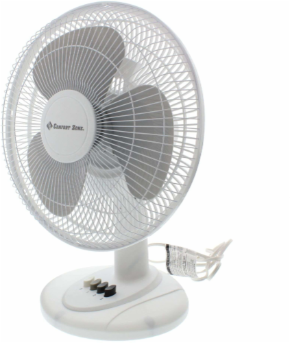 Comfort Zone Oscillating Desk Fan - White Perspective: front
