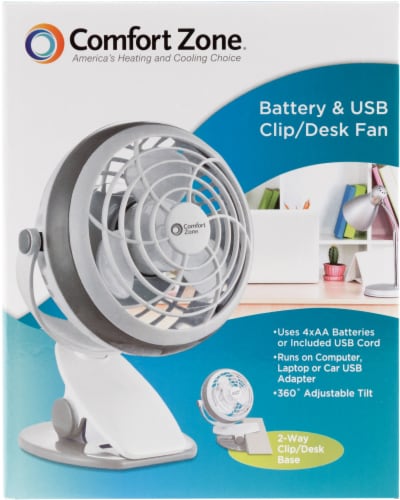 Comfort Zone 2-Way Clip and Desk Fan - White Perspective: front