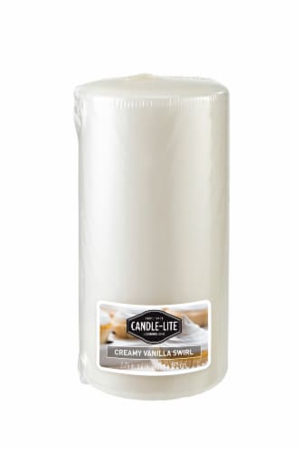Candle-Lite Creamy Vanilla Swirl Pillar Candle Perspective: front