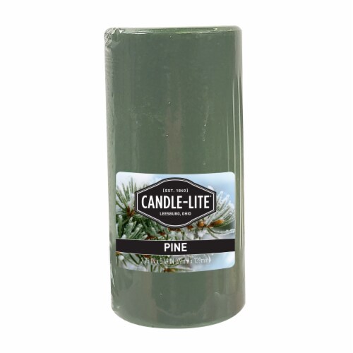 Candle-lite Kovera Pine Pillar Candle - Green Perspective: front
