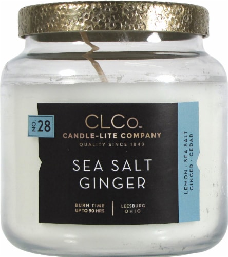 Candle-lite CLCo™ No. 28 Sea Salt Ginger Glass Jar Candle - White Perspective: front