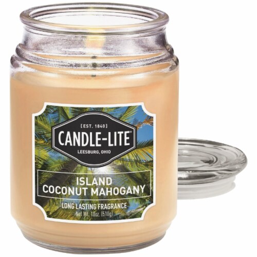 Candle-lite® Island Coconut Mahogany Jar Candle Perspective: front
