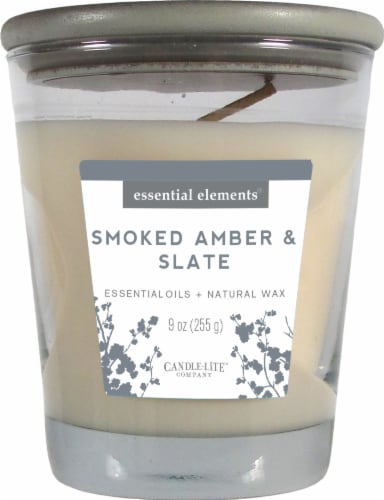 Candle-lite Essential Elements Smoked Amber and Slate Glass Jar Candle - White Perspective: front