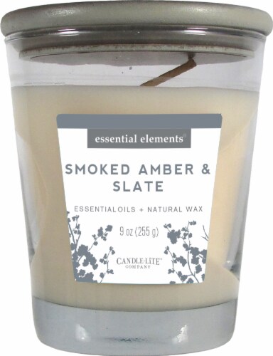 Candle-lite Essential Elements Smoked Amber and Slate Glass Jar Candle - White Perspective: front