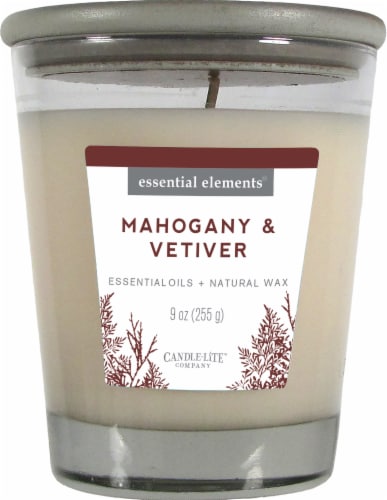 Candle-lite® Essential Elements® Mahogany and Vetiver Glass Jar Candle Perspective: front