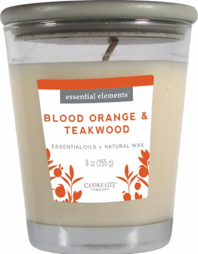 Candle-lite® Essential Elements® Blood Orange and Teakwood Jar Candle Perspective: front