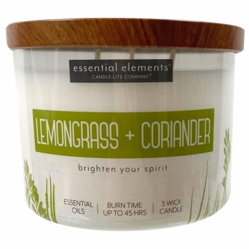 Candle-lite Essential Elements Lemongrass and Coriander Glass Jar Candle - White Perspective: front