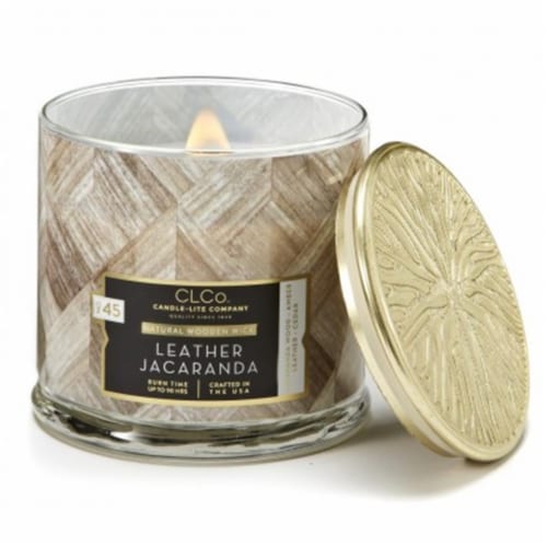 Candle-lite CLCo™ Leather Jacaranda Natural Wooden Wick Jar Candle - White Perspective: front