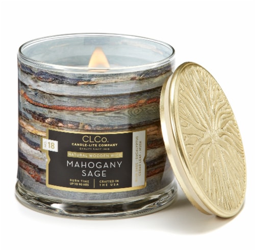Candle-lite CLCo™ Mahogany Sage Natural Wooden Wick Jar Candle Perspective: front