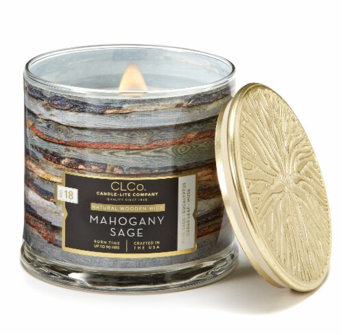 Candle-lite CLCo™ Mahogany Sage Natural Wooden Wick Jar Candle Perspective: front