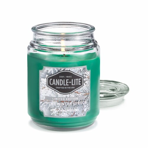 Candle-lite Limited Edition Snowy Winter Spruce Jar Candle - Green Perspective: front