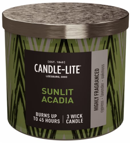 Candle-lite Sunlit Acadia 3-Wick Glass Jar Candle - Green Perspective: front