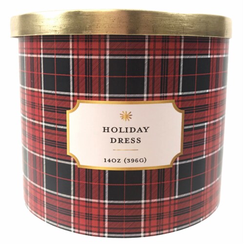 Candle-lite Holiday Dress Shrink Sleeve Jar Candle Perspective: front