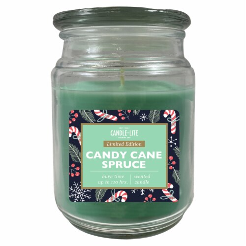 Candle-lite Limited Edition Candy Cane Spruce Scented Candle Perspective: front