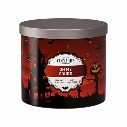 Candle-lite 14 oz Oh My Gourd Shrink Sleeve Halloween Jar Candle Perspective: front