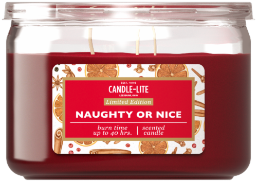 Candle-lite Holiday Naughty or Nice Scented 3-Wick Candle Perspective: front