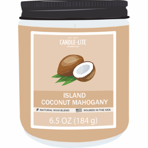 Candle-lite Jar with Screw Top Lid Island Coconut Mahogany Perspective: front