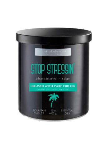 Candle-lite Stop Stressin' Blue Coconut & Sage CBD Candle Perspective: front