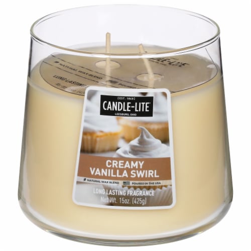 Candle-lite 2 Wick Tapered Jar Candle - Creamy Vanilla Swirl Perspective: front