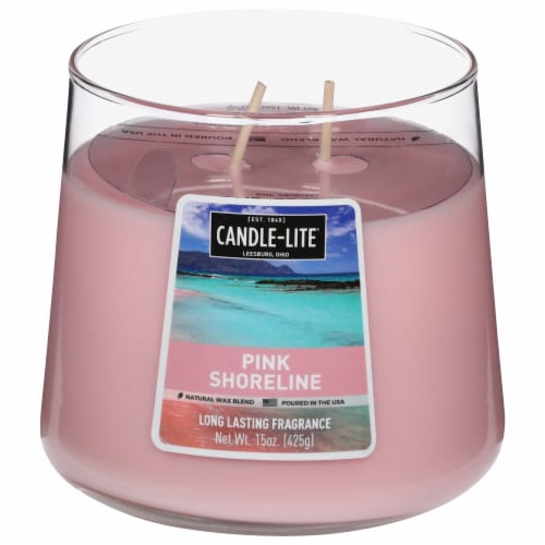 Candle-lite 2 Wick Tapered Jar Candle - Pink Shoreline Perspective: front