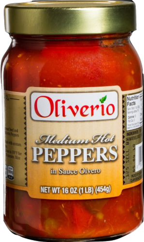 Oliverio Medium Hot Peppers with Sauce Olvero Perspective: front