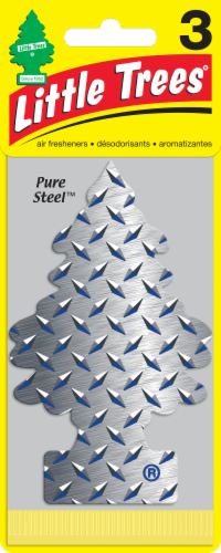 Little Trees Pure Steel Scent Car Air Freshener - 3 Pack - Silver Perspective: front
