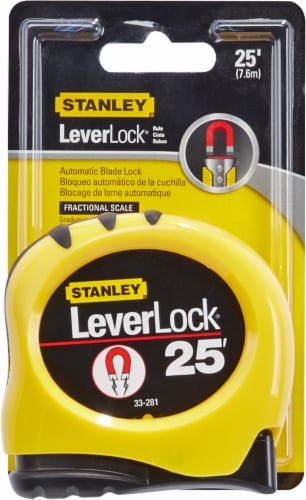 Stanley LeverLock Tape Measure with Magnetic Tip Yellow Black