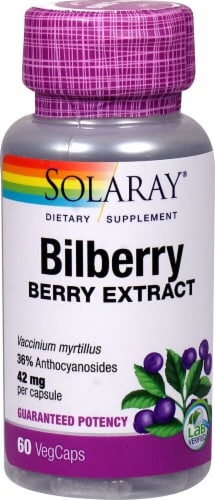 Solaray Bilberry Berry Extract Vegetarian Capsules 42mg Perspective: front