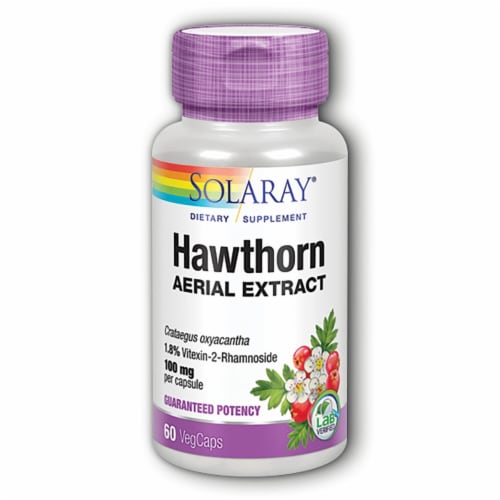 Solaray Hawthorn Aerial Extract 100 mg 60 Veg Caps Perspective: front