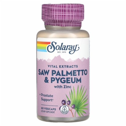 Solaray Vital Extracts Saw Palmetto & Pygeum with Zinc - 60 VegCaps Perspective: front