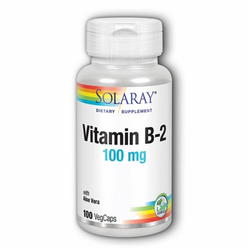 Solaray Vitamin B-2 100 mg 100 Veg Caps Perspective: front