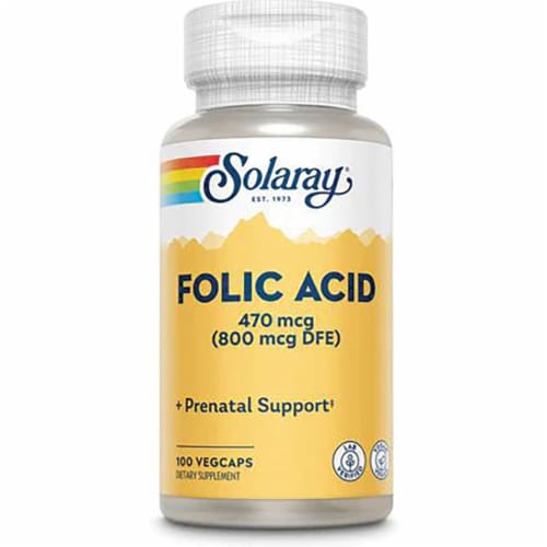 Solaray Folic Acid Capsules 800 mcg Perspective: front