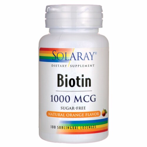 Solaray Biotin Natural Orange Flavor 1,000 mcg 100 Loz Perspective: front