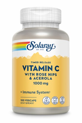 Solaray® Vitamin C with Rose Hips and Acerola Veg Caps 1000mg Perspective: front