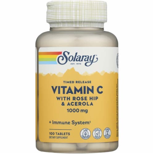Solaray Timed Release Vitamin C with Rose Hip & Acerola 1,000 mg 100 Tabs Perspective: front