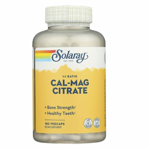 Solaray Cal-Mag Citrate 180 Veg Caps Perspective: front